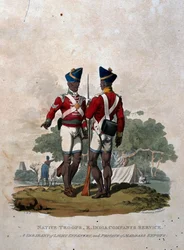 Einheimische Truppen, Dienst der Ostindien-Kompanie, ein Sergeant der leichten Infanterie und ein Soldat der Madras-Sepoys, aus 